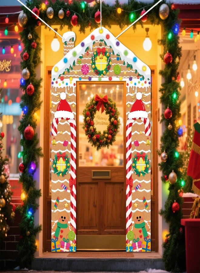 CUTHOLLOW Christmas Colorful Candy Party Decorations 3 Pcs Porch Sign Banner, Gingerbread Man and Winter Snow Decorations Hanging Door Banner - Super Fun Party Photo Backdrop Theme Supplies - Image 4